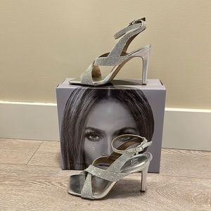 JLO Jennifer Lopez Silver/clear Chalyn jewelled heels.